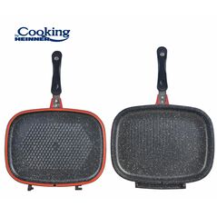 Tigaie dubla dreptunghiulara tip grill, aluminiu, 32x24x7.5 cm, easy cook red line, cooking by heinner,  Tigai si seturi | electropc.ro