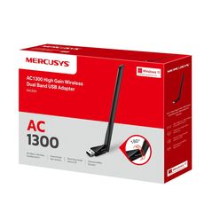 Mercusys adaptor usb dual band high gain ac1300, standarde wireless: ieee 802.11 a/n/ac 5 ghz, ieee 802.11 b/g/n 2.4 gh, rata semnal:  5 ghz 867 mbps, 2.4 ghz 400 mbps, interfata: usb 2.0,  1 antenă externă high gain 5dbi.,  Access point & Range Ext. | electropc.ro