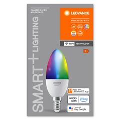 Bec led rgb inteligent ledvance smart+ wifi candle multicolour b40, e14, 4.9w (40w), 470 lm, lumina alba si color (2700-6500k), dimabil,  Becuri si Tuburi LED | electropc.ro