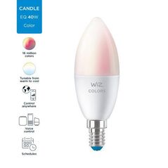 Bec led rgb inteligent wiz connected colors c37, wi-fi, e14, 4.9w (40w), 470 lm, lumina alba si color (2200-6500k), compatibil google assistant/alexa/siri,  Becuri si Tuburi LED | electropc.ro