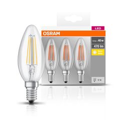 3 becuri led osram base classic b, e14, 4w (40w), 470 lm, lumina calda (2700k), cu filament,  Becuri si Tuburi LED | electropc.ro