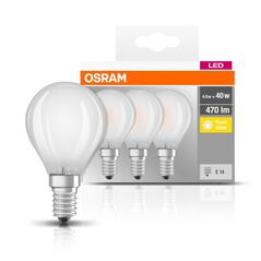 3 becuri led osram base classic p, e14, 4w (40w), 470 lm, lumina calda (2700k), semi-transparent,  Becuri si Tuburi LED | electropc.ro
