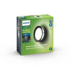 Aplica led pentru exterior philips actea, 12w (83w), 176v, 1200 lm, lumina calda (2700k), ip44, 189mm, negru,  Aplice de exterior | electropc.ro