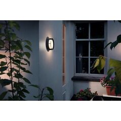 Aplica led pentru exterior philips actea, 12w (83w), 176v, 1200 lm, lumina calda (2700k), ip44, 189mm, negru,  Aplice de exterior | electropc.ro