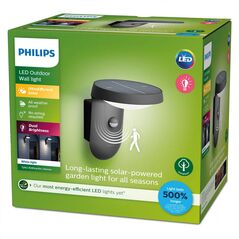 Aplica led solara pentru exterior cu senzor de lumina si miscare philips tyla, 1.2w, 4v, 255 lm, lumina calda (3000k), ip44, 188x158x184mm, antracit,  Aplice de exterior | electropc.ro