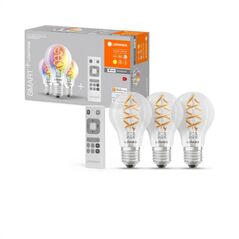 Pachet 3 becuri led rgb inteligente ledvance smart+ wifi filament multicolour a, e27, 4.5w (30w), 300 lm, lumina alba si color (2700k) + telecomanda, fara baterii,  Becuri si Tuburi LED | electropc.ro