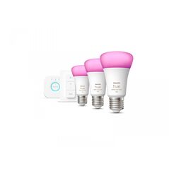 Pachet 3 becuri led rgb inteligente philips hue a60, bluetooth, e27, 9w (75w), 1100 lm, lumina alba si color (2000-6500k) + consola hue bridge + intrerupator cu variator,  Becuri si Tuburi LED | electropc.ro