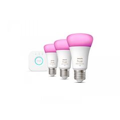 Pachet 3 becuri led rgb inteligente philips hue a60, bluetooth, e27, 9w (75w), 1100 lm, lumina alba si color (2000-6500k) + consola hue bridge,  Becuri si Tuburi LED | electropc.ro