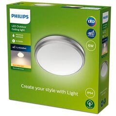 Plafoniera led pentru exterior philips doris, 6w, 600 lm, lumina calda (2700k), ip54, 22 cm, nichel,  Aplice de exterior | electropc.ro