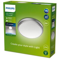 Plafoniera led pentru exterior philips doris, 6w, 640 lm, lumina neutra (4000k), ip54, 22 cm, nichel,  Aplice de exterior | electropc.ro