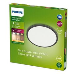 Plafoniera led pentru exterior philips superslim, 15w, 1300 lm, lumina calda (2700k), ip54, 25 cm, negru,  Aplice de exterior | electropc.ro