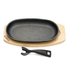 Platou servire oval, 24x14 cm , fonta pura , cu maner detasabil si baza din lemn,cooking  by heinner,  Tigai si seturi | electropc.ro
