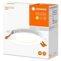 Spot led incastrat ledvance recess downlight slim, 8w, 550 lm, lumina calda (3000k), Ø12cm, alb,  Aplice de exterior | electropc.ro