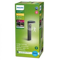 Stalp led solar pentru exterior cu senzor de miscare philips tyla, 1.2w, 4v, 255 lm, lumina calda (3000k), ip44, 400x160mm, antracit,  Aplice de exterior | electropc.ro