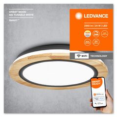Plafoniera led inteligenta ledvance smart+ wifi orbis wood, 24w, 2950 lm, lumina alba (2700-6500k), dimabila, ip20, Ø400x75mm, lemn natur, clasa energetica e,  Lampi de interior | electropc.ro