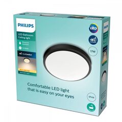 Plafoniera led philips doris cl257, 17w, 1500 lm, lumina calda (2700k), ip44, 31.3cm, negru,  Lampi de interior | electropc.ro