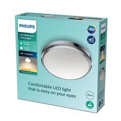 Plafoniera led philips doris cl257, 6w, 600 lm, lumina calda (2700k), ip44, 22cm, metal/plastic, crom,  Lampi de interior | electropc.ro