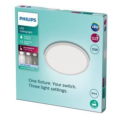Plafoniera led philips superslim cl550, 3 trepte de intensitate, 15w, 1500 lm, lumina neutra (4000k), ip44, 25cm, alb,  Lampi de interior | electropc.ro