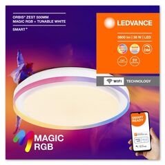 Plafoniera led rgb inteligenta ledvance smart+ wifi magic orbis zest cu telecomanda, 38w, 3800 lm, lumina alba si color (2700-6500k), dimabila, ip20, Ø490x100mm, alb, clasa energetica e,  Lampi de interior | electropc.ro