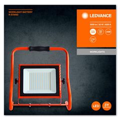Proiector led portabil (lampa de lucru) ledvance worklight battery r- stand, 30w, 5v, 3000 lm, lumina neutra (4000k), ip44/ik05, baterie reincarcabila prin cablu usb -8h, autonomie ~4h, orange,  Aplice de exterior | electropc.ro