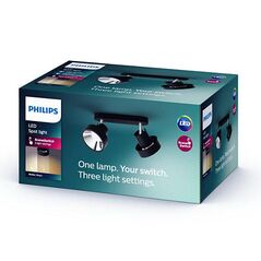 Spot led dublu philips bukko, 24v, 2x4.3w, 800 lm, intensitate variabila, lumina calda (2200-2700k), ip20, 17x36.6x11cm, metal, negru,  Lampi de interior | electropc.ro