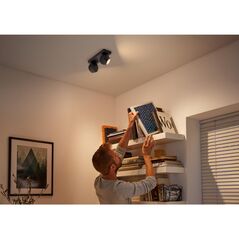 Spot led dublu philips hue buckram, bluetooth, 2xgu10, 2x5w, 700 lm, lumina alba (2200-6500k), ip20, 25.2x8.2cm, metal, negru, intrerupator cu variator inclus,  Lampi de interior | electropc.ro