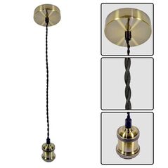 Pendul vivalux retro antique brass, e27, max. 60w, textil/metal, ip20, Ø100mm, cablu dublu negru 1m, bec neinclus,  Lampi de interior | electropc.ro