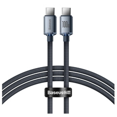 Cablu alimentare si date baseus crystal shine, fast charging data cable pt. smartphone, usb type-c la usb type-c 100w, 2m, braided, negru,  Cabluri periferice | electropc.ro