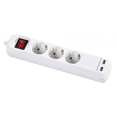 Prelungitor cu 3 prize cee7/3 cu protectie copii, cu intrerupator,cu 2xusb cablu: h05vv-f 3g1,5mm, alb lungime:3m ambalat in punga cu header,  Prelungitoare | electropc.ro