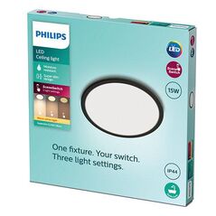 Plafoniera led philips superslim cl550, 3 trepte de intensitate, 15w, 1300 lm, lumina calda (2700k), ip44, 25cm, negru,  Lampi de interior | electropc.ro