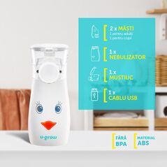Aparat aerosoli u-grow , portabil cu ultrasunete ,tehnologie silentoasa, masca de copii si adulti inclusa in pachet, design prietenos pentru copii,  Aparate aerosoli copii | electropc.ro