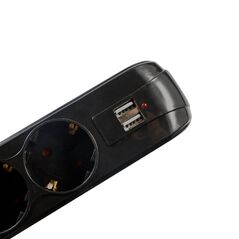 Prelungitor spacer, schuko x 5, conectare prin schuko (t), usb x 2, cablu 3 m, 16 a, max. 3500w, protectie supratensiune, negru,  Prelungitoare | electropc.ro