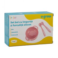 Set bol si lingurita silicon, roz, u-grow,  Articole hranire bebelusi | electropc.ro