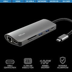 Hub usb trust dalyx, 7 porturi usb-c, negru,  Hub-uri USB | electropc.ro