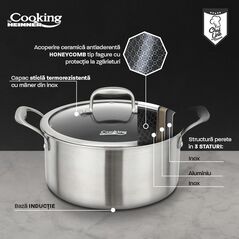 Semioala inox+capac sticla in 3 straturi 24x12 cm, 5 l, titanium3, cooking by heinner,  Tavi copt | electropc.ro