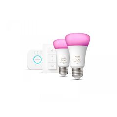 Pachet 2 becuri led rgb inteligente philips hue a60, bluetooth, e27, 9w (75w), 1100 lm, lumina alba si color (2000-6500k) + consola hue bridge + intrerupator cu variator,  Becuri si Tuburi LED | electropc.ro