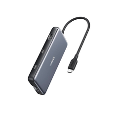 Hub 555 usb-c 8 in 1anker, 1 x port de intrare usb-c power delivery 100w, 1 x port de date usb-c 10gbps, 2 x porturi de date usb-a, 1 x hdmi 4k@60hz port ethernet 1 gbps, gri,  Hub-uri USB | electropc.ro