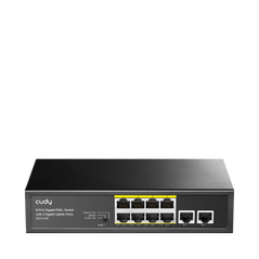 Cudy switch unmanaged poe+, 8x porturi rj-45 10/100/1000m pse +2x porturi rj45 10/100/1000 uplink, vlan on/off, extend on/off, watchdog on/off，,standard 802.3af/at, aternative 1/2(+),3/6(-), rack-mountable steel case, sursa interna de 120w,  Switch-uri | electropc.ro