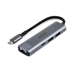 Hub lindy usb3.2 gigabit ethernet, interfata usb c la rj45 & 2x usb a & 1x usb c, interfata standard usb 3.2 / 3.1 gen 2, gigabit lan, chipset rtl8153 (lan), gl3590 (hub), lungime cablu  150mm, gri,  Hub-uri USB | electropc.ro