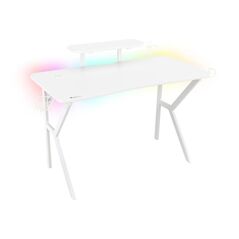 Birou gaming genesis holm 320 rgb, cadru din metal, mdf textura tip carbon, iluminare rgb, management cabluri, alb,  Birouri gaming | electropc.ro