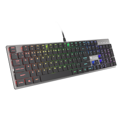 Tastatura gaming mecanica cu fir genesis thor 420 , iluminare rgb, switch content slim blue, numar taste 104, 12 butoane multimedia, lungime cablu 165m, dimensiuni 418 x 113 x 24 mm, gri,  Tastaturi | electropc.ro