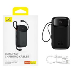 Baterie externa baseus qpow2, 10000mah, 22.5w, 1 x usb; 1 x usb type-c,1 x lightning, total 3a, include cablu usb type-c 0.3m, negru,  Baterii portabile | electropc.ro