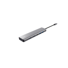Adaptor trust dalyx 7-in-1, 2 porturi interfata usb-a 3.2 gen 1, 1 port usb-c, 2 porturi hdmi, 1 display port, 1 charging port usb-c 100w, led indicator oprit/pornit, lungime cablu 16cm, gri,  Hub-uri USB | electropc.ro