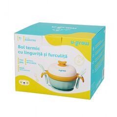 Bol termic , lingurita si furculita , baza antialunecare, blue, u-grow,  Articole hranire bebelusi | electropc.ro