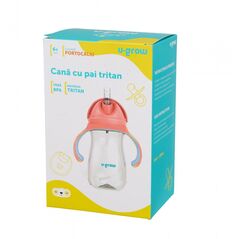 Cana cu pai tritan, orange, 300ml, u-grow,  Cani & Pahare & Accesorii Bebe | electropc.ro