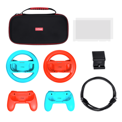 Pachet accesorii trust pentru conosola nintendo switch, pachetul contine: husa de transport, 2 x prinderi joy-con, 2 x volan, sticla securizata pentru switch, sticla securizata pentru switch oled, stand de incarcare, cablu usb-c-a, manual de utilizator,  Accesorii console & PC | electropc.ro