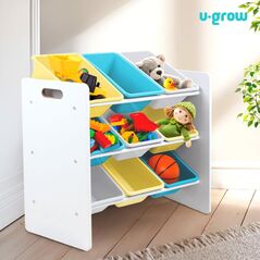 Raft depozitare jucarii cu 9 cosuri blue/galben, u-grow,  Mobilier camera copii | electropc.ro