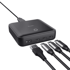 Statie de incarcare trust,  4 porturi: 1 x usb-a & 3 x usb-c, putere maxima 100w, compatibil cu laptop, tableta, smartphone, accessorii, negru,  Periferice Diverse | electropc.ro