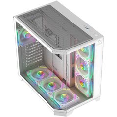Carcasa aqirys titan mid tower argb alb, tempered glass, sloturi expansiune 7, drive bays: 1x3.5" 2x2.5", ventilatoare suportate: 10 (spate: 1x120mm, lateral: 3x120mm, sus: 3x120mm, jos: 3x120mm), ventilatoare incluse: 7 (spate: 1x120mm, lateral: 3x120mm,,  Carcase | electropc.ro