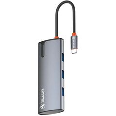 Hub usbc 3.0 tellur, porturi 1 x hdmi, 3 x usb 3.0, 1 x usb-c, dimensiuni 42 x 112.5 x 16.5 mm, gri,  Hub-uri USB | electropc.ro